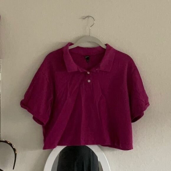 Wild Fable Crop Top Polo Blouse Fuchsia size XL - Picture 1 of 4